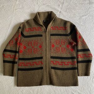 Pendleton Tan and Red Zip Up Sweater